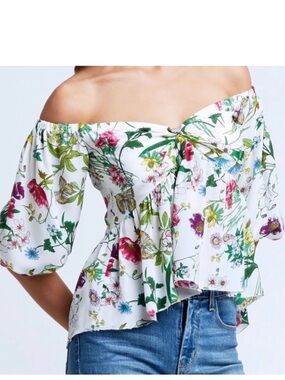 L'AGENCE Silk NWT Medium M White Off-Shoulder Floral Botanical Blouse